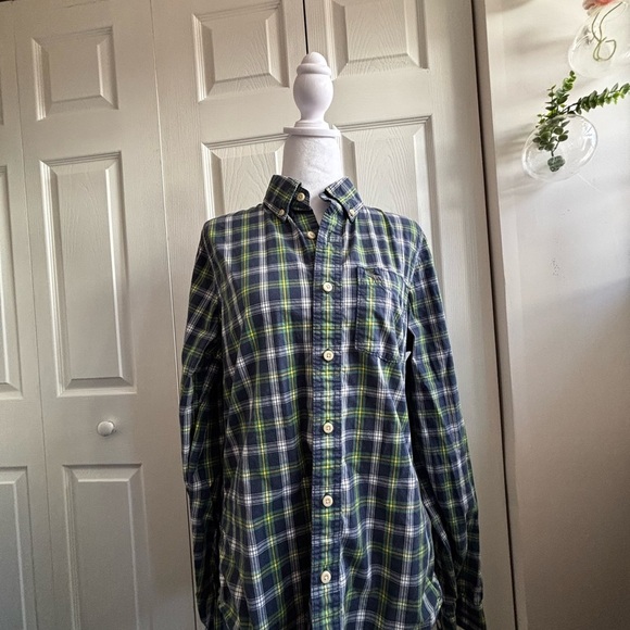Abercrombie & Fitch Men's Blue and Green Plaid Shirt A&F - Picture 4 of 4